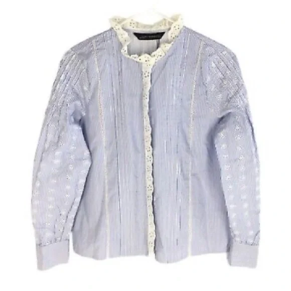 Zara White/Blue Striped Shirt. Size Small button down - Picture 4 of 5